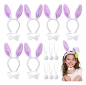 Lila Mor Tavşan Kulak Papyon Kuyruk 3'lü Parti Seti thumbnail 2