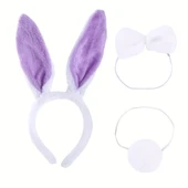 Lila Mor Tavşan Kulak Papyon Kuyruk 3'lü Parti Seti thumbnail 1