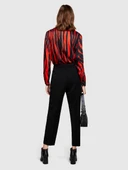 %100 Viskoz Desenli Gömlek V Yaka Saten Gömlek Kadın Siyah Gömlek - 323A53CRLQ05U thumbnail 3