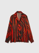 %100 Viskoz Desenli Gömlek V Yaka Saten Gömlek Kadın Siyah Gömlek - 323A53CRLQ05U thumbnail 6