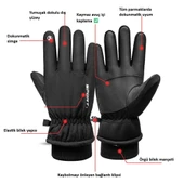 Su Geçirmez Kış Eldiveni 10 Parmak Dokunmatik, Kaymaz Avuç İçi, Soğuk Rüzgar Geçirmez Kayak Motosiklet Eldiveni Erkek Kadın thumbnail 7