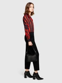 %100 Viskoz Desenli Gömlek V Yaka Saten Gömlek Kadın Siyah Gömlek - 323A53CRLQ05U thumbnail 2