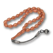 Gümüş Top Kazaz Püsküllü Sıkma Kehribar Tesbih thumbnail 1