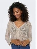 ONLNOLA LIFE LS RUCHING PULLOVER KNT Kadın Gri Kazak - 15273610 thumbnail 2