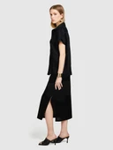 %100 Keten Düğmeli Göğüs Cepli Kısa Kollu Gömlek Kadın Siyah Gömlek - 324P5BMLLQ042 thumbnail 6