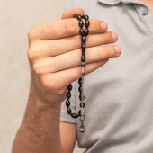 Gümüş Kazaz Püsküllü Siyah Sıkma Kehribar Tesbih thumbnail 4