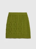 Yün Karışımlı Yüksek Bel Aran Motif Örgü Triko Mini Etek Kadın Yeşil Etek - 323A17L3M0008 thumbnail 5