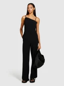 İnce Askılı Önü Asimetrik Detaylı Palazzo Tulum Kadın Siyah Tulum - 324P41AYLT00G thumbnail 5