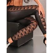 Lucky Life Kadın Yüksek Bel Dantel Detaylı Deri Tayt thumbnail 3