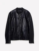 Sisley   Yanları Cepli Fermuarlı Dar Kesim Suni Deri Ceket Erkek Siyah Ceket - 324A2KLSSN036 thumbnail 5