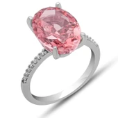 Gümüş Ice Cut Oval Pembe Zirkon Taşlı Kadın Yüzük thumbnail 2