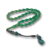 Gümüş Kazaz Püsküllü Yeşil Sıkma Kehribar Tesbih thumbnail 1