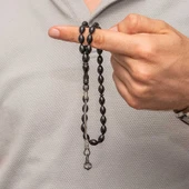 Gümüş Kazaz Püsküllü Siyah Sıkma Kehribar Tesbih thumbnail 2