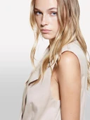 Pamuk ve Liyosel Karışımlı Tek Düğmeli Kapaklı Cepli Yelek Kadın Pudra Yelek - 324A2TKDLJ00M thumbnail 5