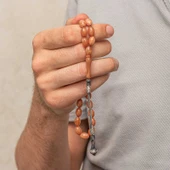 Gümüş Top Kazaz Püsküllü Sıkma Kehribar Tesbih thumbnail 4