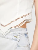 %100 Pamuk Önü Süsleme Detaylı Bağlamalı Askılı Üst Kadın Kırık Beyaz Gömlek - 324P5WDVLH014 thumbnail 5