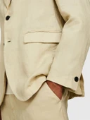 Sisley   %100 Keten Astarsız Rahat Kalıp Ceket Erkek Bej Ceket - 325P2AGHSW01Q thumbnail 5