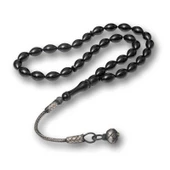 Gümüş Kazaz Püsküllü Siyah Sıkma Kehribar Tesbih thumbnail 1