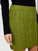 Yün Karışımlı Yüksek Bel Aran Motif Örgü Triko Mini Etek Kadın Yeşil Etek - 323A17L3M0008 thumbnail 4