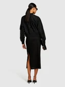 Keten ve Pamuk Karışımlı Yırtmaçlı Midi Kalem Etek Kadın Siyah Etek - 324P4U6WL0023 thumbnail 2