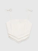 %100 Pamuk Önü Süsleme Detaylı Bağlamalı Askılı Üst Kadın Kırık Beyaz Gömlek - 324P5WDVLH014 thumbnail 4