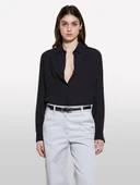 %100 Viskoz Arkası Uzun Over Fit Gömlek Kadın Siyah Gömlek - 325P5IDTLQ08R thumbnail 3