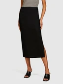 Keten ve Pamuk Karışımlı Yırtmaçlı Midi Kalem Etek Kadın Siyah Etek - 324P4U6WL0023 thumbnail 3