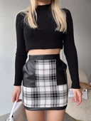 Deri cep garnili kaşe etek siyah h24604 thumbnail 1