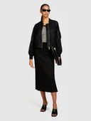Keten ve Pamuk Karışımlı Yırtmaçlı Midi Kalem Etek Kadın Siyah Etek - 324P4U6WL0023 thumbnail 1