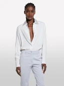 %100 Viskoz Arkası Uzun Over Fit Gömlek Kadın Bej Gömlek - 325P5IDTLQ08R thumbnail 2