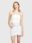 %100 Pamuk Önü Süsleme Detaylı Bağlamalı Askılı Üst Kadın Kırık Beyaz Gömlek - 324P5WDVLH014 thumbnail 2