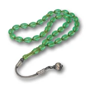 Gümüş Top Kazaz Püsküllü Yeşil Sıkma Kehribar Tesbih thumbnail 1