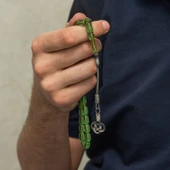 Gümüş Kazaz Püsküllü Kapsül Kesim Yeşil Sıkma Kehribar Tesbih thumbnail 2