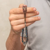 Gümüş Kazaz Püsküllü Kapsül Kesim Mavi Sıkma Kehribar Tesbih thumbnail 2