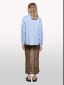 %100 Keten Düğmeli Göğüs Cepli Uzun Kollu Gömlek Kadın Mavi Gömlek - 325P5BMLLQ06S thumbnail 3