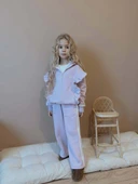 KIZ ÇOCUK DİK FERMUARLI 3 İPLİK GENİŞ PAÇA EŞOFMAN TAKIMI thumbnail 2