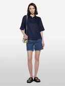 %100 Keten Kısa Kollu Gömlek Kadın Lacivert Gömlek - 325P5BMLLQ08U thumbnail 5