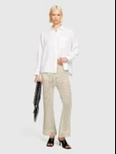 %100 Keten Düğmeli Göğüs Cepli Uzun Kollu Gömlek Kadın Beyaz Gömlek - 325P5BMLLQ06S thumbnail 1