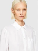 %100 Keten Düğmeli Göğüs Cepli Uzun Kollu Gömlek Kadın Beyaz Gömlek - 325P5BMLLQ06S thumbnail 5