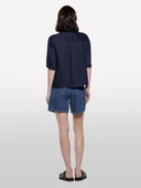 %100 Keten Kısa Kollu Gömlek Kadın Lacivert Gömlek - 325P5BMLLQ08U thumbnail 1