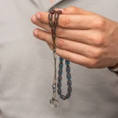 Gümüş Kazaz Püsküllü Kapsül Kesim Mavi Sıkma Kehribar Tesbih thumbnail 4