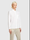 %100 Keten Düğmeli Göğüs Cepli Uzun Kollu Gömlek Kadın Beyaz Gömlek - 325P5BMLLQ06S thumbnail 4