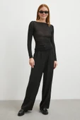 Beli Lastikli Pileli Geniş Paça Pantolon Siyah thumbnail 4