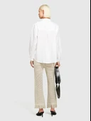 %100 Keten Düğmeli Göğüs Cepli Uzun Kollu Gömlek Kadın Beyaz Gömlek - 325P5BMLLQ06S thumbnail 3