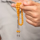 Gümüş Püsküllü Sarı Yuvarlak Sıkma Kehribar Tesbih thumbnail 3