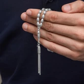 Gümüş Arpa Kesim Çizgili Erkek Tesbih thumbnail 2