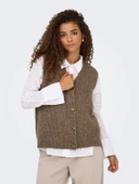 ONLJANE SL V-NECK BUTTON VEST KNT Kadın Kahverengi Yelek - 4815340 thumbnail 2