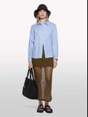 %100 Keten Düğmeli Göğüs Cepli Uzun Kollu Gömlek Kadın Mavi Gömlek - 325P5BMLLQ06S thumbnail 1