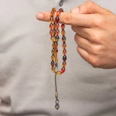 Gümüş Top Kazaz Püsküllü Sıkma Kehribar Tesbih thumbnail 4