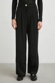 Beli Lastikli Pileli Geniş Paça Pantolon Siyah thumbnail 5